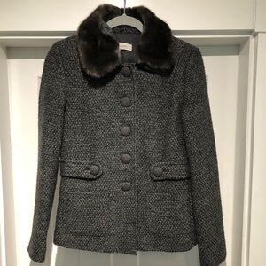 Gerard Darel tweed jacket with fur collar. Size 38